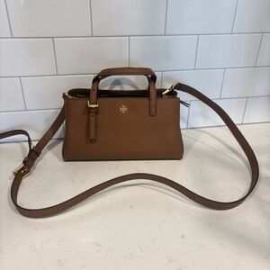 Tory Burch Cognac Leather Emerson Mini Crossbody Satchel